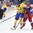 POPRAD, SLOVAKIA - APRIL 23: Sweden's David Gustafsson #13 protects the puck from Russia's Georgi Dedov #2 during bronze medal game action at the 2017 IIHF Ice Hockey U18 World Championship. (Photo by Andrea Cardin/HHOF-IIHF Images)